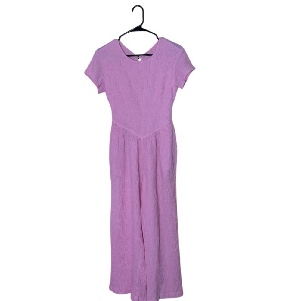 Free People Tierra Jumpsuit Womens XS Purple Wide-Leg Open Back Keyhole